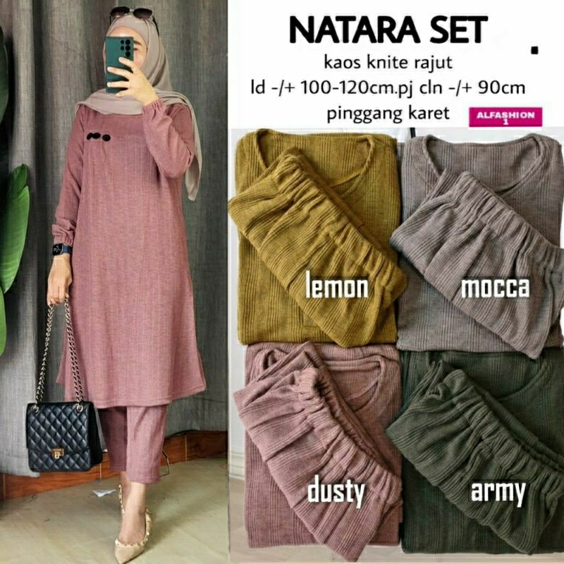 Natara Set, SETELAN TUNIK POLOS CANTIK MODIS FIT XXL BAHAN KAOS KNITE RAJUT IMPORT TERMURAH OOTD KEKINIAN TERLARIS