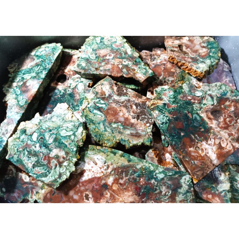 BAHAN NATURAL ROUGH PANCAWARNA KEBUMEN CORAK HIJAU / BATU AKIK MOTIF GAMBAR