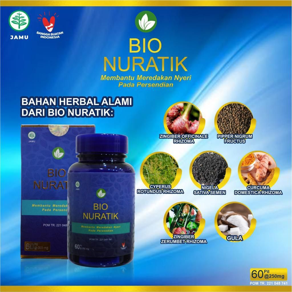 BIO NURATIK PIL OBAT HERBAL ALAMI AMPUH UNTUK MENGOBATI BERBAGAI JENIS KELUHAN PERSENDIAN SEPERTI PEGAL LINU, ASAM URAT, DAN REMATIK, NYERI SENDI, KESEMUTAN, DLL, JTV