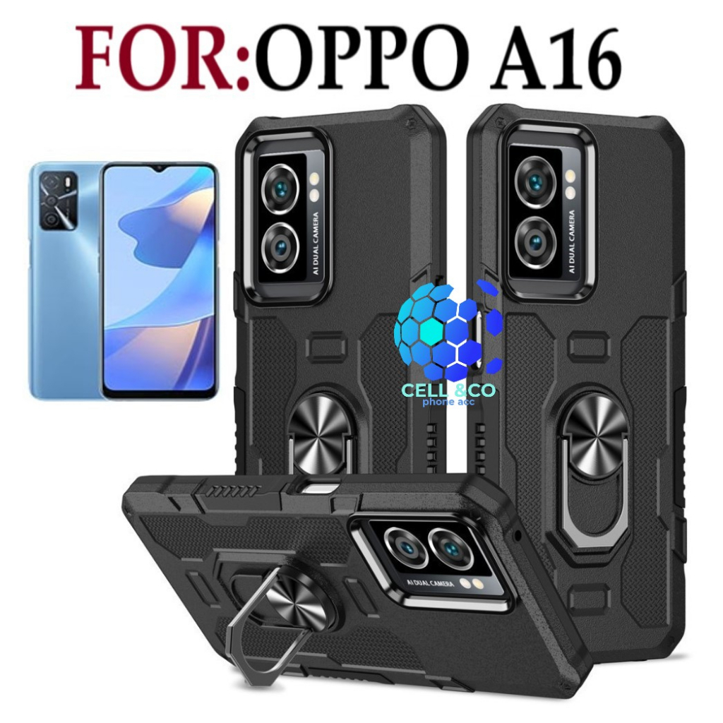 Case Armor OPPO A16 Iring Cincin Magnetic Kesing Hp Protect kamera Premium Hard Case Standing Robot Pelindung Kamera