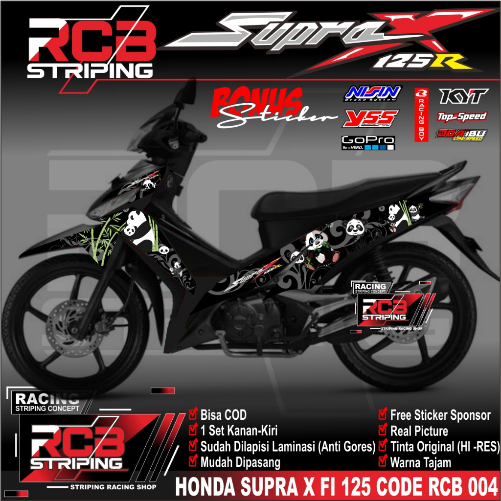 (cod) stiker motor - striping supra x 125 fi - motor honda - sticker variasi – Motif Panda Rcb 004