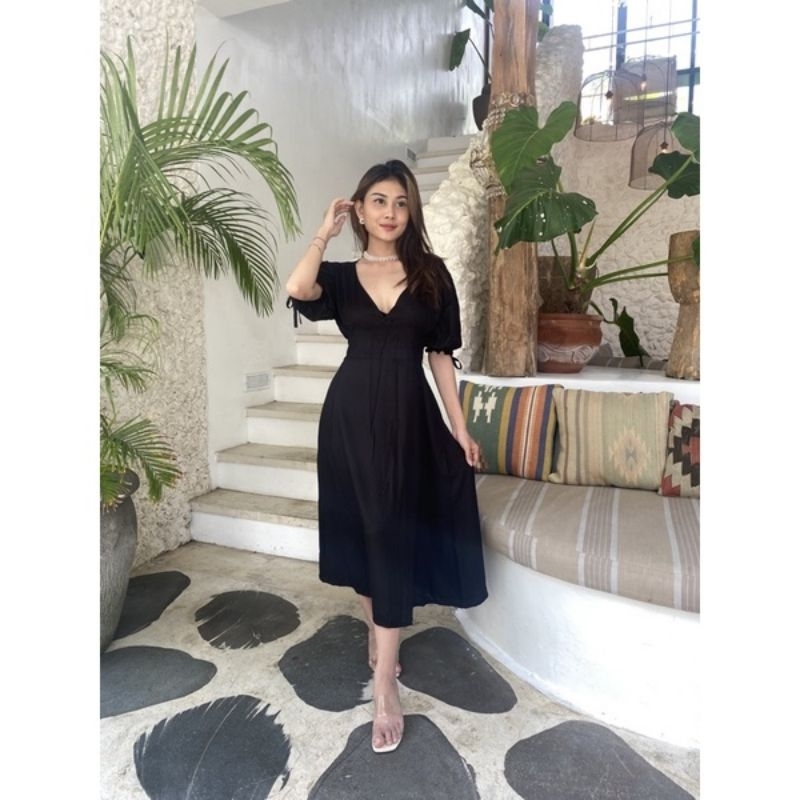 MIDI DRESS - DRESS RAYON - KOREAN DRESS- LONG DRESS - DRESS PANTAI - WHITE DRESS