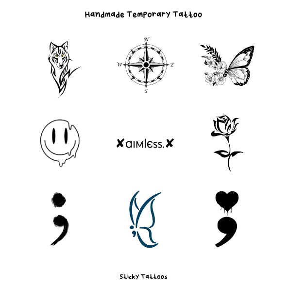 ST09 - STICKY TATTOO TEMPORARY TATO TEMPORER CUSTOM SIZE UKURAN FACE WAJAH COMPAS KOMPAS SERIGALA WO