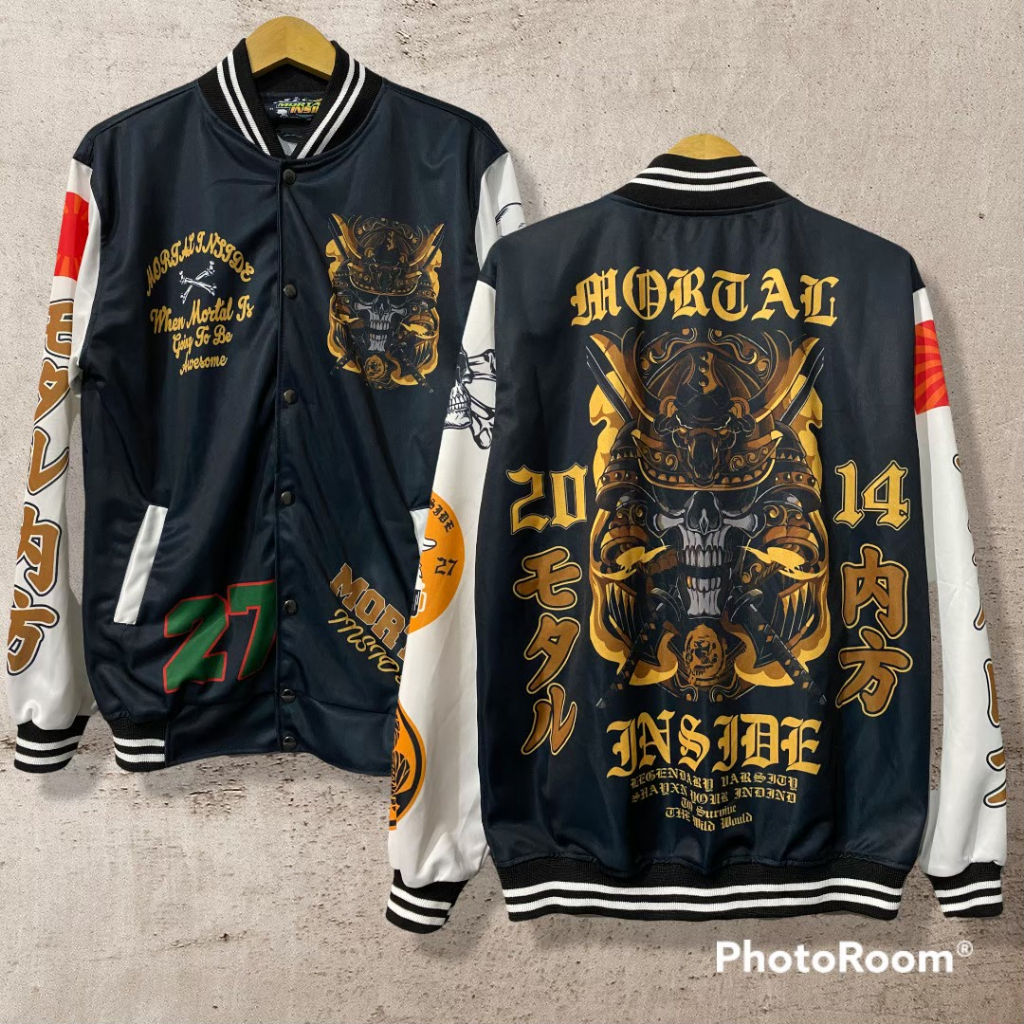 Jaket Varsity Baseball Full Bordir Pria Wanita Dewasa dan Anak-anak-Mortal Emas Sablon