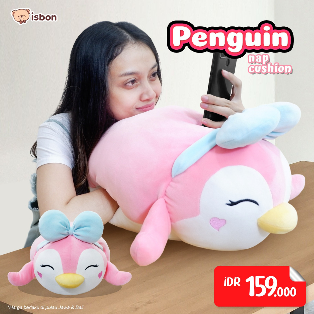 Boneka Penghangat Tangan Pinguin With Bando Cewe Nap Cushion Untuk Cuaca Dingin Meja Kantor Premium Halus by Istana Boneka