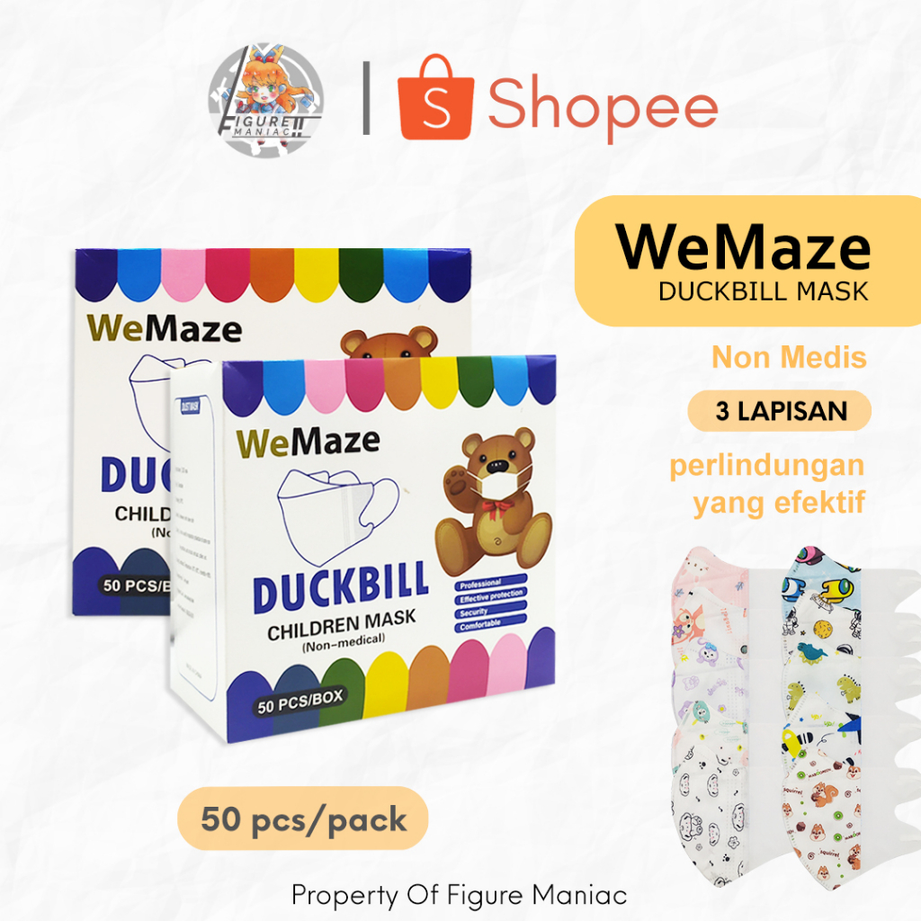 Figure Maniac - Masker Duckbill Anak Kids WeMaze Mix 3 Ply isi 50 Pcs Original