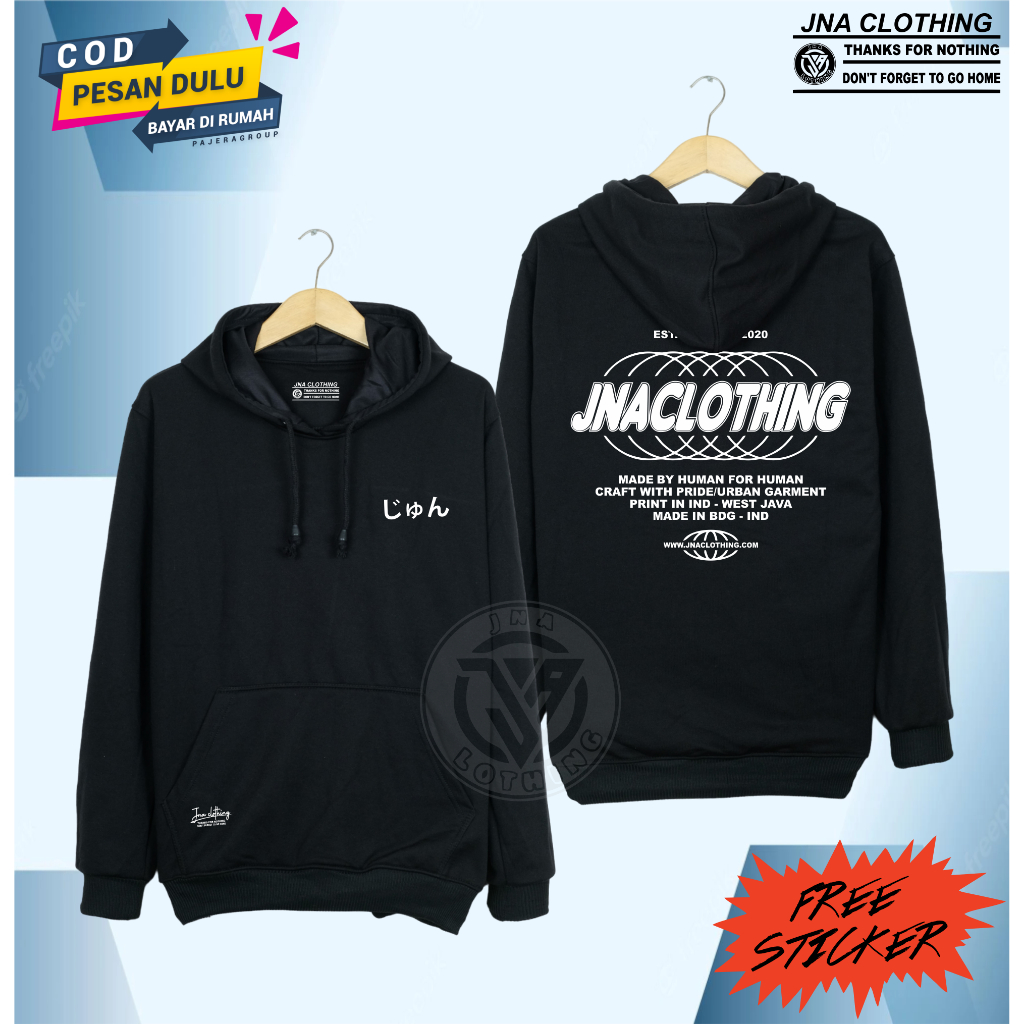 Jaket Hoodie Jumper Pria Aesthetic Distro Original Brand JNA Clothing (SABLON DEPAN BELAKANG) Hodie Terlaris Premium Tebal Murah Sweater Hitam Oversize