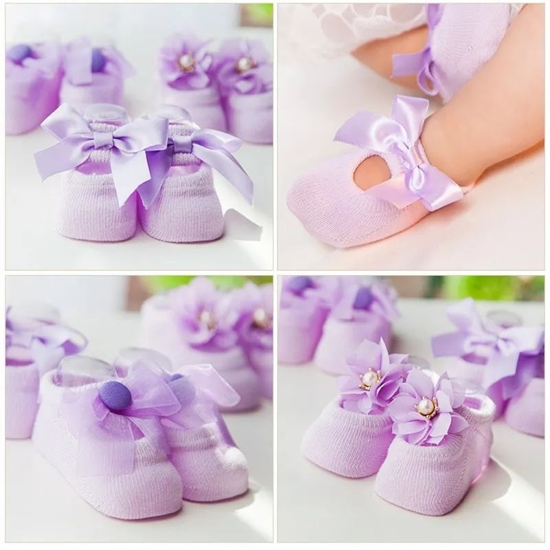 Kaos Kaki Bayi Newborn Sepatu Perempuan 0-12 Bulan Model Pita Hole