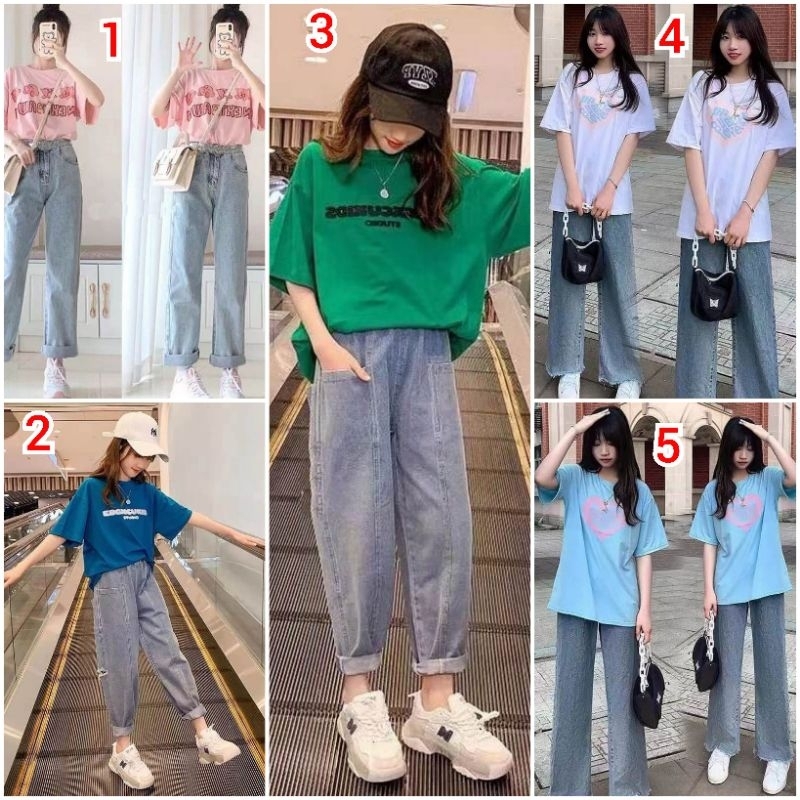 setelan anak perempuan remaja tanggung import 6 - 13 tahun celana panjang baju lengan pendek setelan