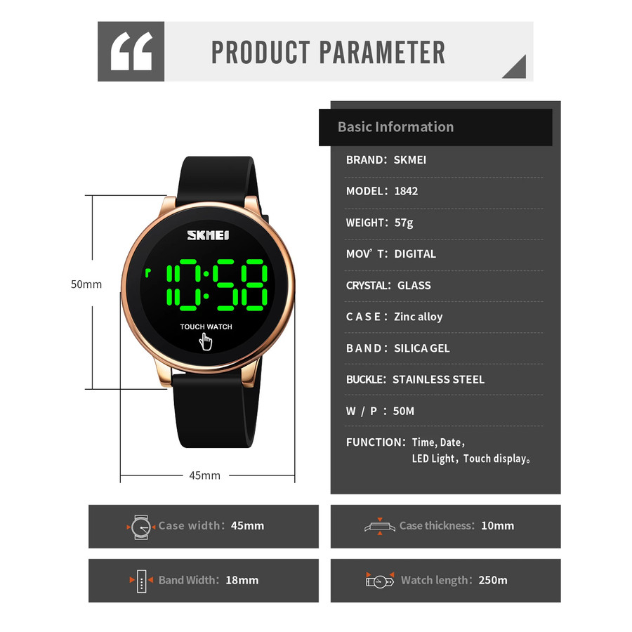 SKMEI 1842 Jam Tangan Pria Wanita Digital Sport Watch Touch Screen LED Display Tali Rubber