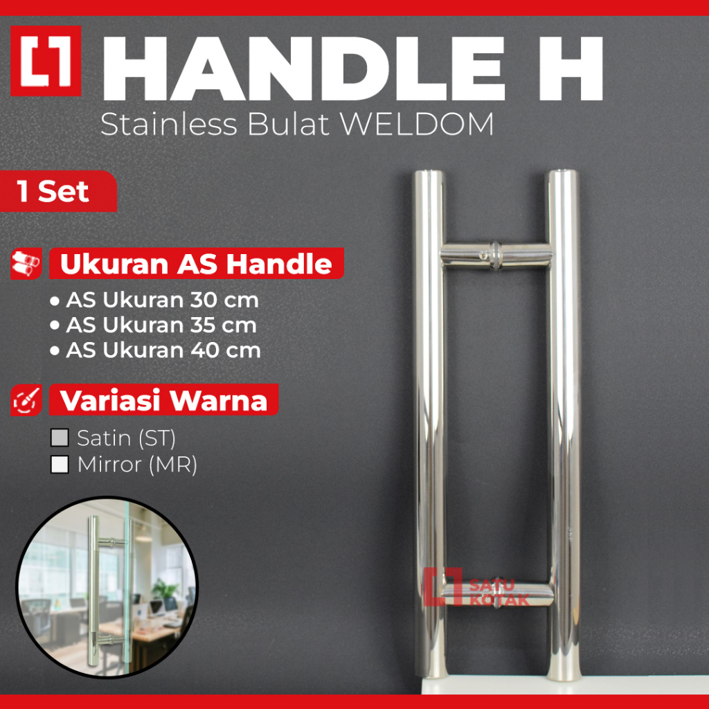 Gagang Pull Handle Pintu Kaca Kayu Stainless / Black AS 30/40cm Weldom