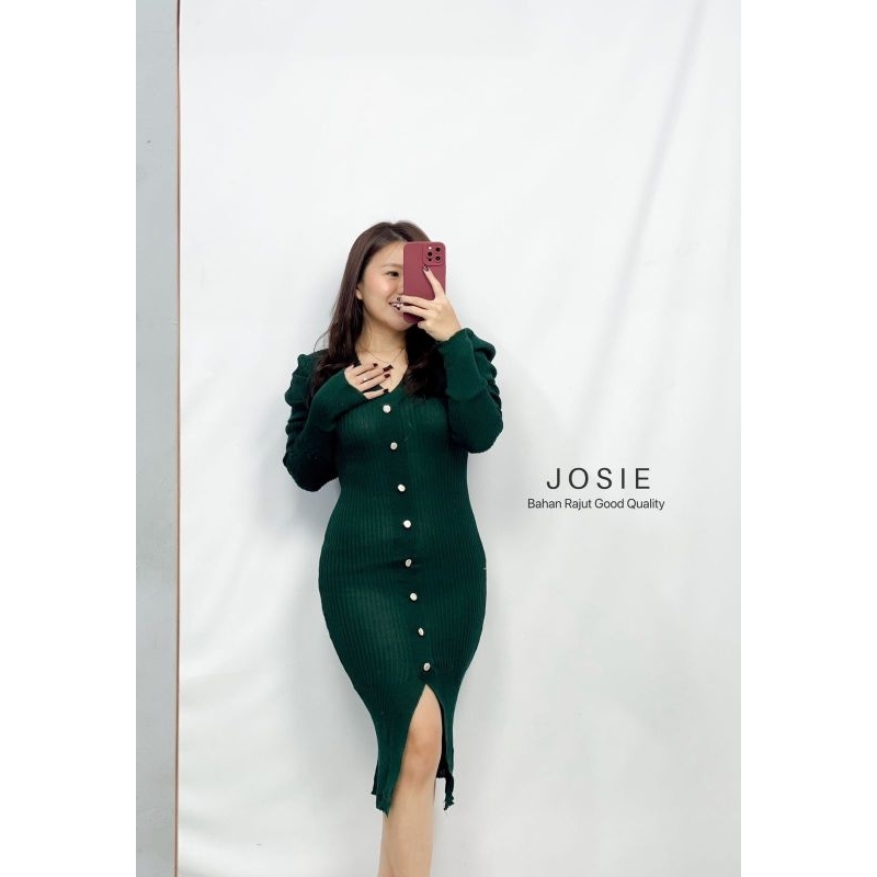 MDLV ~ Dress Josie NZ Bodycon Button Engan Panjang Rajut