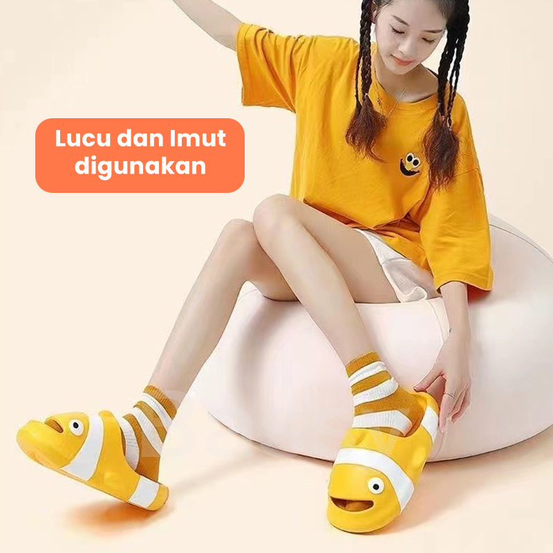 Lazy Bear Sandal Lucu Import / Sendal Jelly Anak / H32 Sandal Karakter Ikan / Terbaru Sendal Fish Cewek Slop Korean Style Import Anti Slip