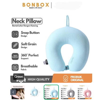 BONBOX BNP100 Neck Pillow Bantal Leher Travel Anti Pegal Lembut BanLe - BIRU