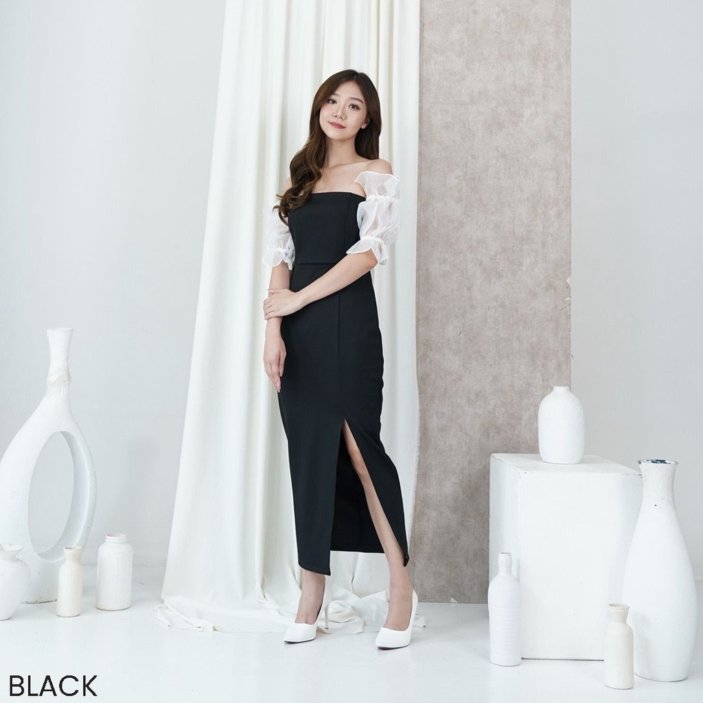 Basic id fashion Dres panjang slit / Dres scuba  korean style casual