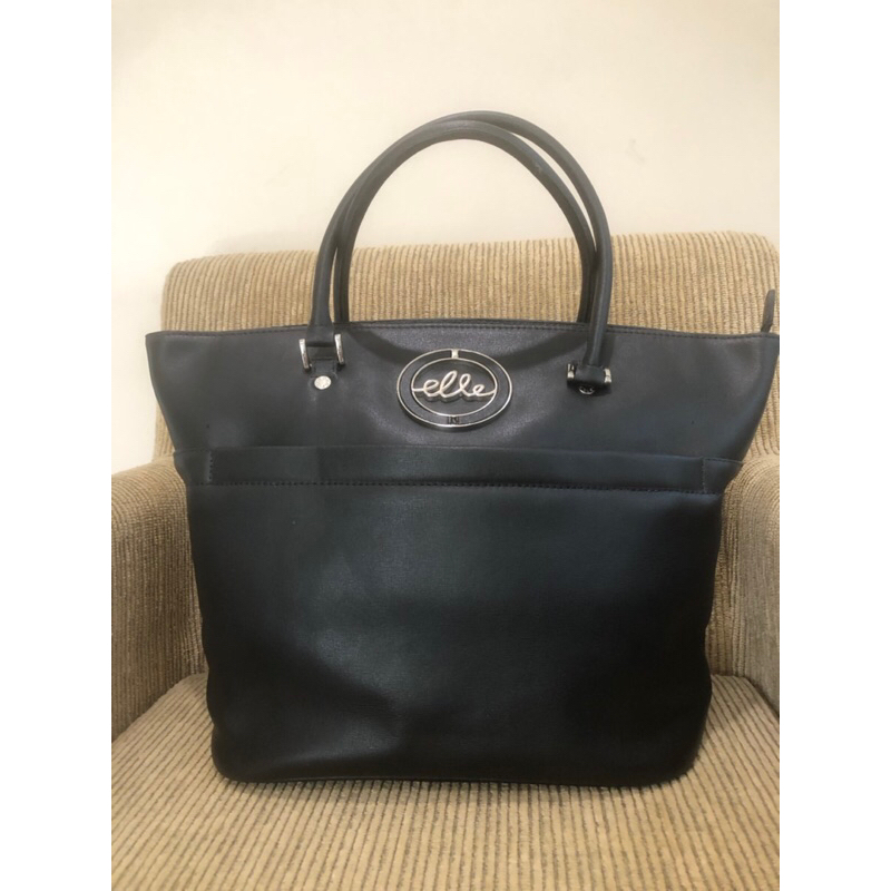 Tote bag hitam/black ELLE || shoulder bag, tas jinjing, tas kerja, tas kulit, preloved