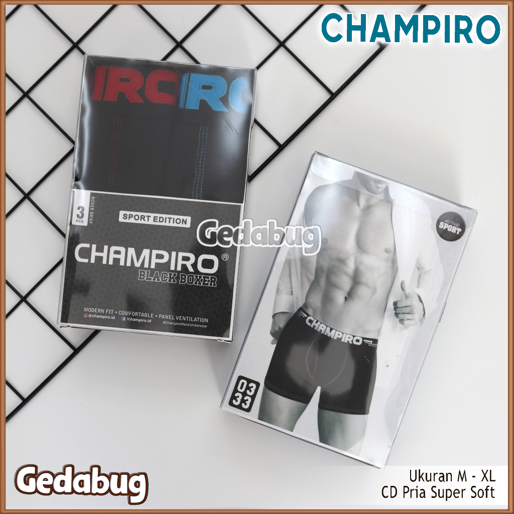 3 Pcs - CD Boxer Pria Champiro C 0333 Sport Edition | Celana dalam pria Premium | Gedabug