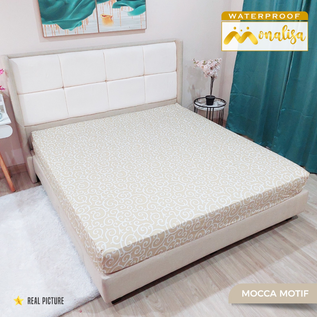 Monalisa Waterproof Sprei Uk 160/180 - Mocca Motif