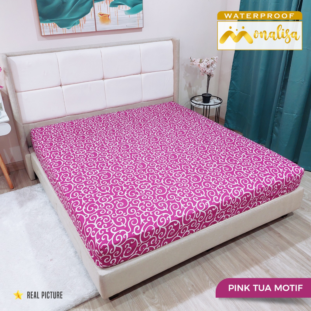 Monalisa Waterproof Sprei Uk 160/180 - Pink Tua Motif