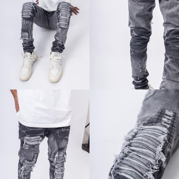 Denimitup H1 Biker Patch Jeans Acid Grey