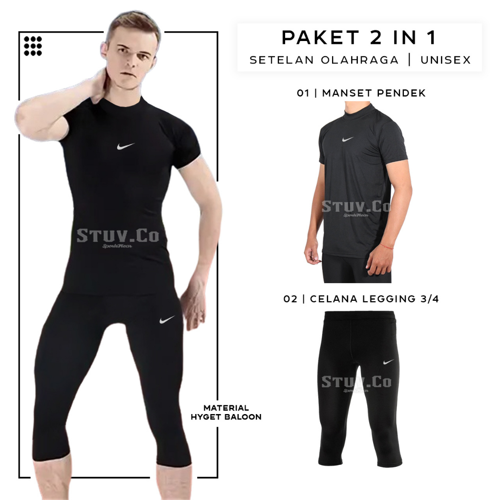 SETELAN 2IN1 BASELAYER SHORTSLEEVE LENGAN PENDEK DAN CELANA LEGGING 3/4 OLAHRAGA