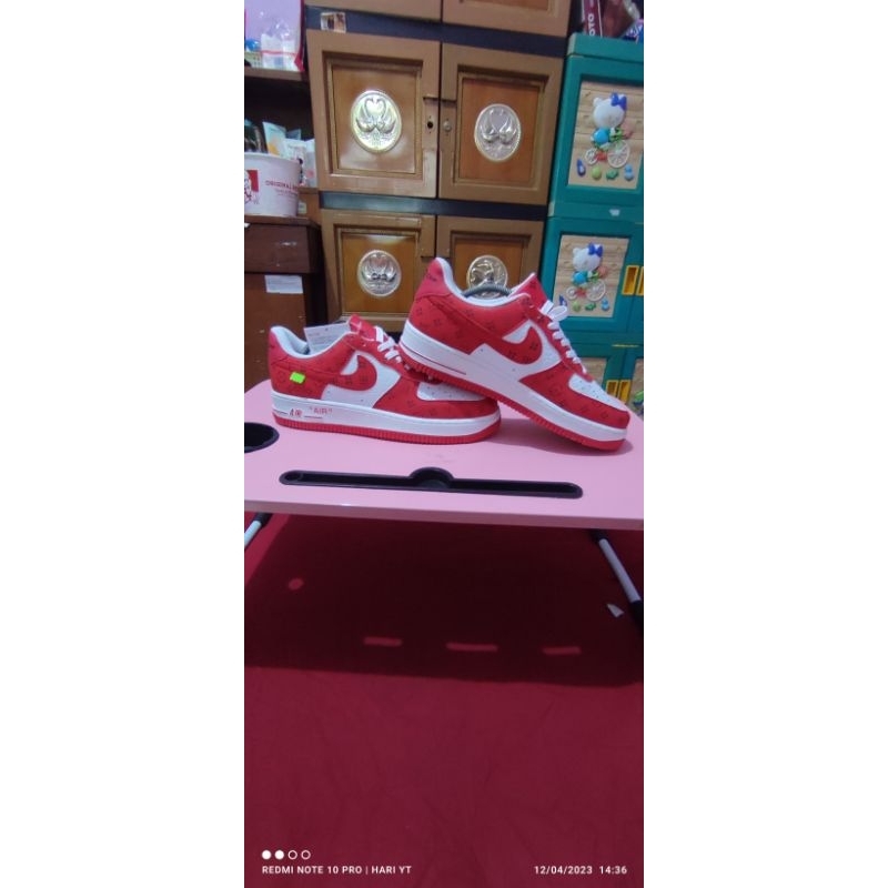 sepatu louis vuitton x nike air force 1 low by virgil abloh white red