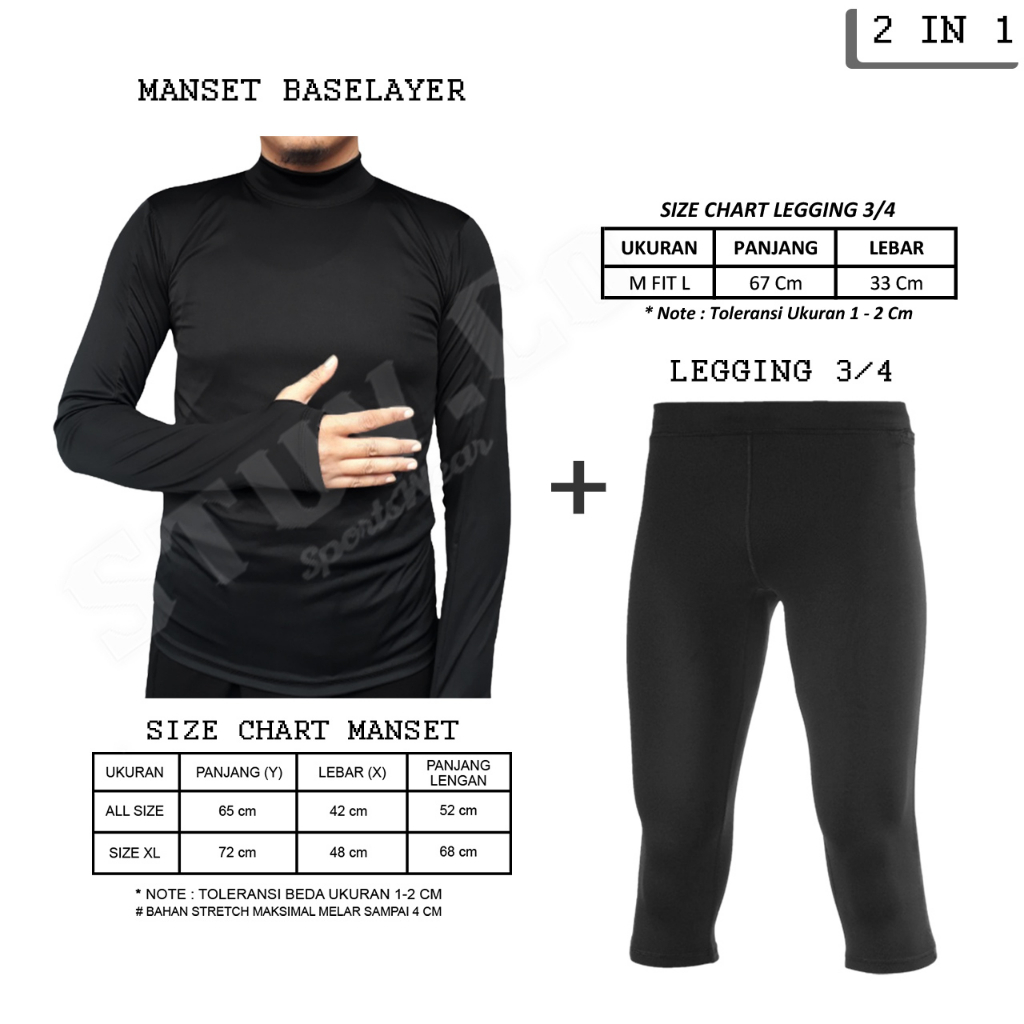 PAKET 2IN1 OLAHRAGA MANSET BASELAYER TANGAN PANJANG JARI DAN CELANA LEGGING PENDEK OLAHRAGA UNISEX