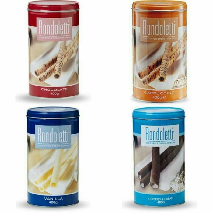 

Rondoletti Wafer Stick / Rondoleti Astor Rondoletti Wafer Roll Stik Cream / Rondoletti Wafer Stick Rasa Coklat Vanila Cookies Cappucino 400gr