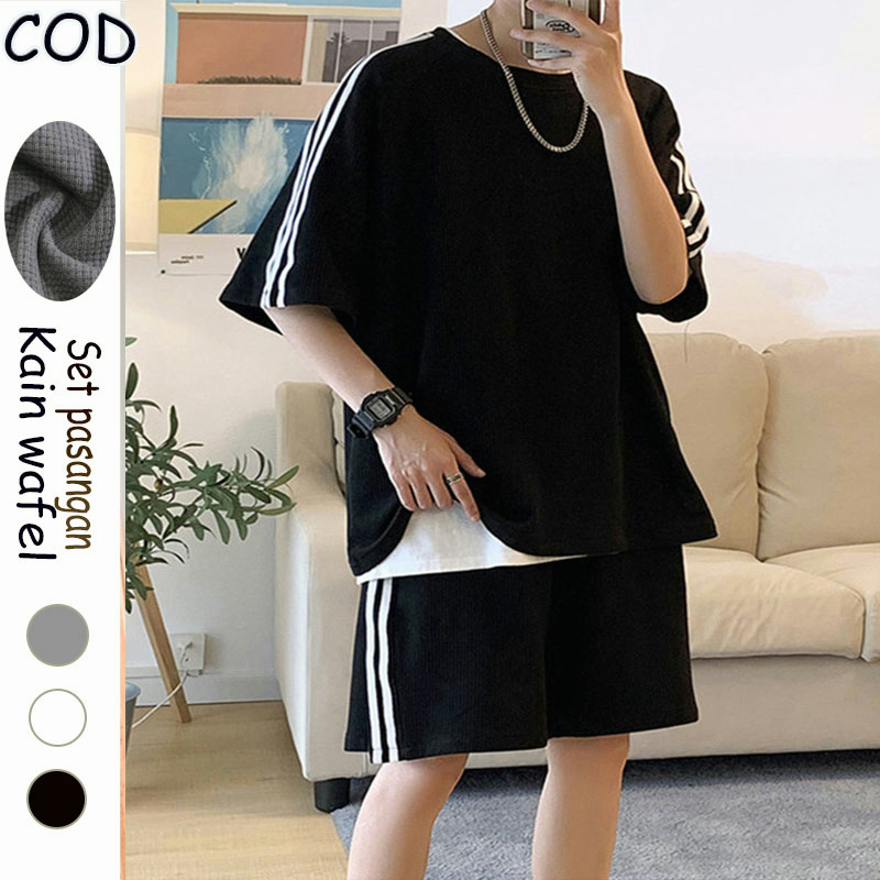 Set Celana Pendek Lengan Pendek Set Olahraga Pria Set Olahraga Wanita Dewasa Set Couple Pasangan