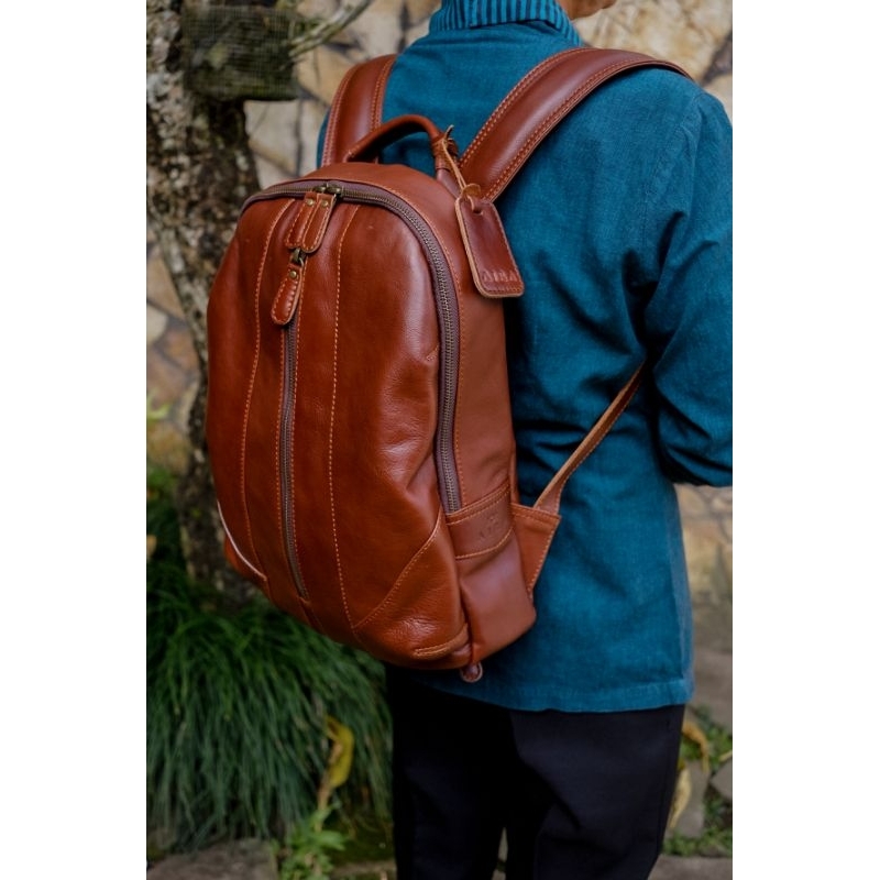 Ransel Unisex Tas Punggung Kulit Sapi Asli Backpack Naura Wadah Laptop Bahan Pull Up Leather Terbaru Tali Adjustable Kekinian Original