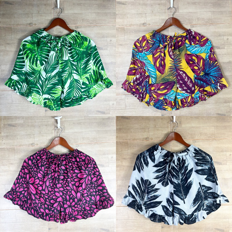 Celana Pendek Rempel Rayon Print Motif Bali / Ruffle Short Pants Rayon Print Motif