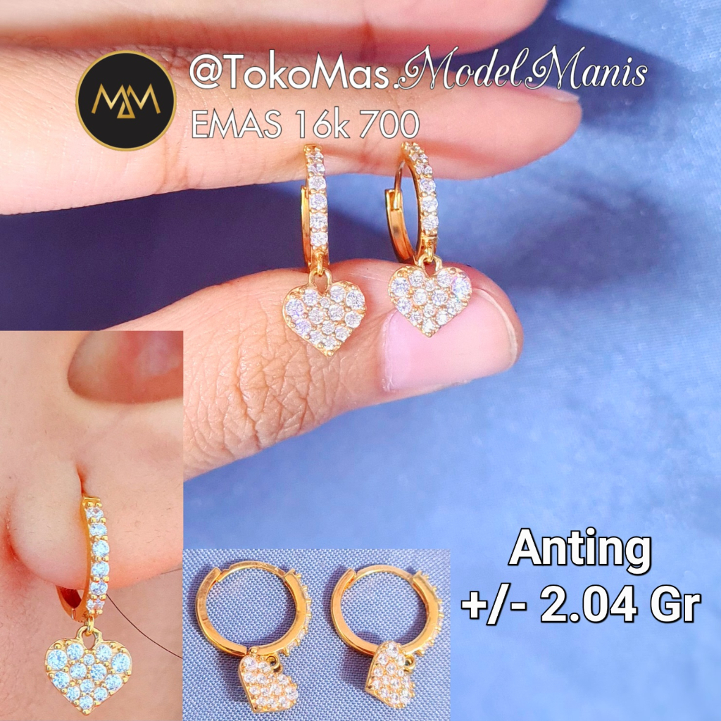 Anting jepit love emas kuning 700 kadar 16k