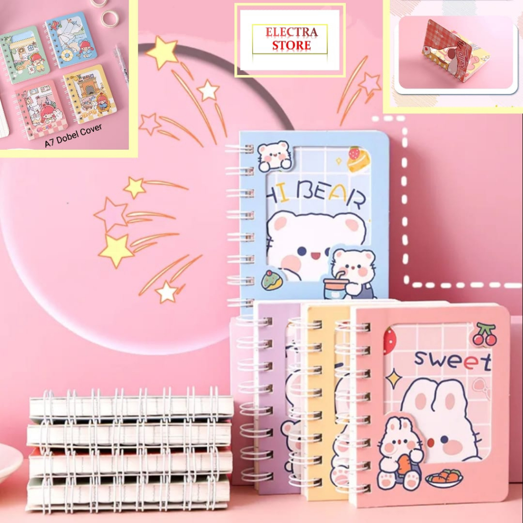 

BEE ONE - Notebook Ring A7 Dobel Cover Buku Catatan Karakter Note Book Ring A7