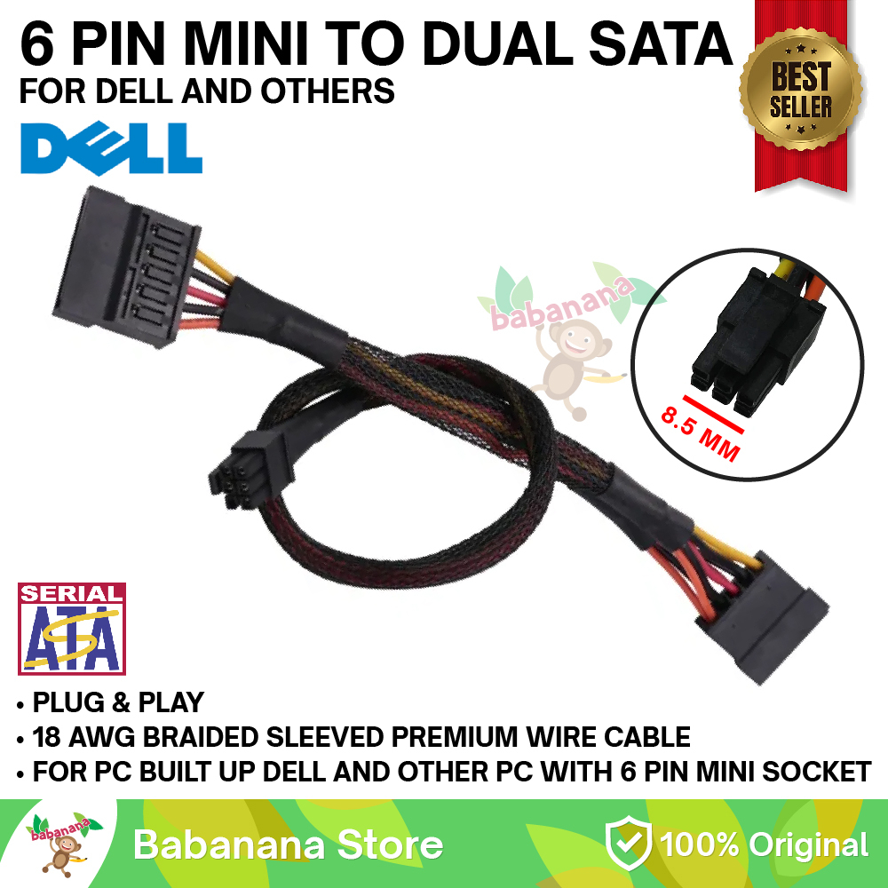 6 pin Mini to Dual Sata Power for Dell kabel adapter converter hdd ssd