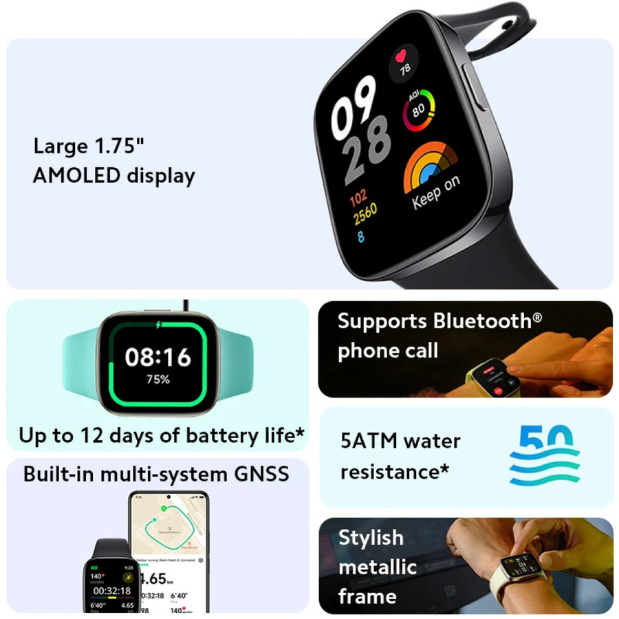 Xiaomi Redmi Watch 3 1.75 Inch AMOLED Smartwatch Battery Life 12 Days