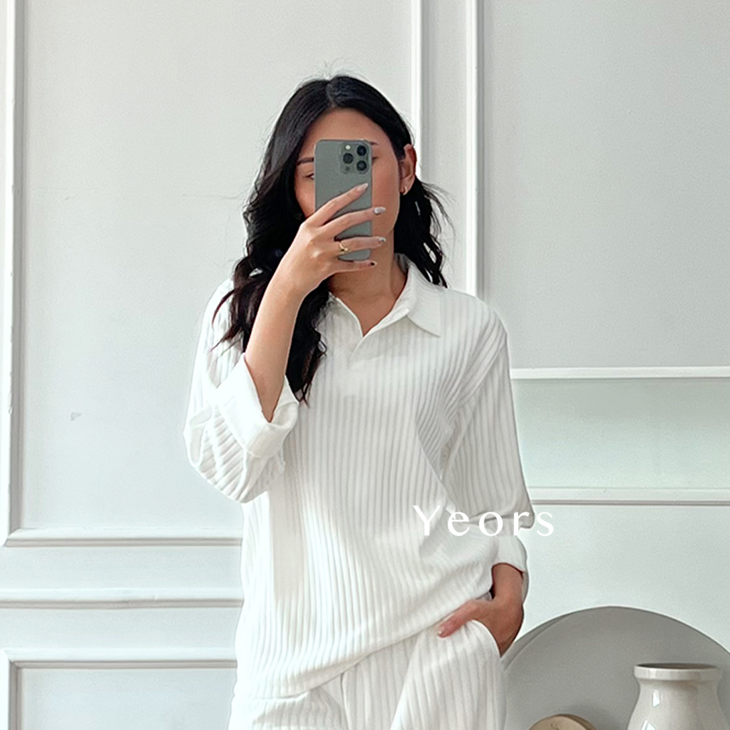 Yeors - Rib Knit Lucie Top ( hanya atasan ) - Korean Knitwear - Loungewear - Kaos Kerah Murah Berkualitas Rib Knit Premium - Baju Wanita Hijab Rajut Lengan Panjang