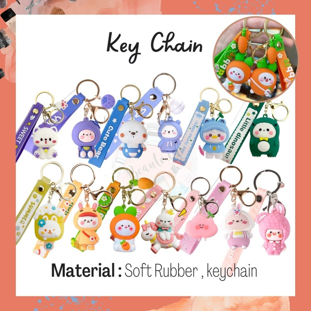 Gantungan Kunci Lucu Bahan PVC Tebal Berkualitas Aksesoris Tas Gantungan Kunci Mobil Rumah Multifungsi Model Kelinci Bear Cat Karakter Imut Unuk Anak Cewek Cowok Sebagai Souvenir Hadiah Key Chain Cute Character