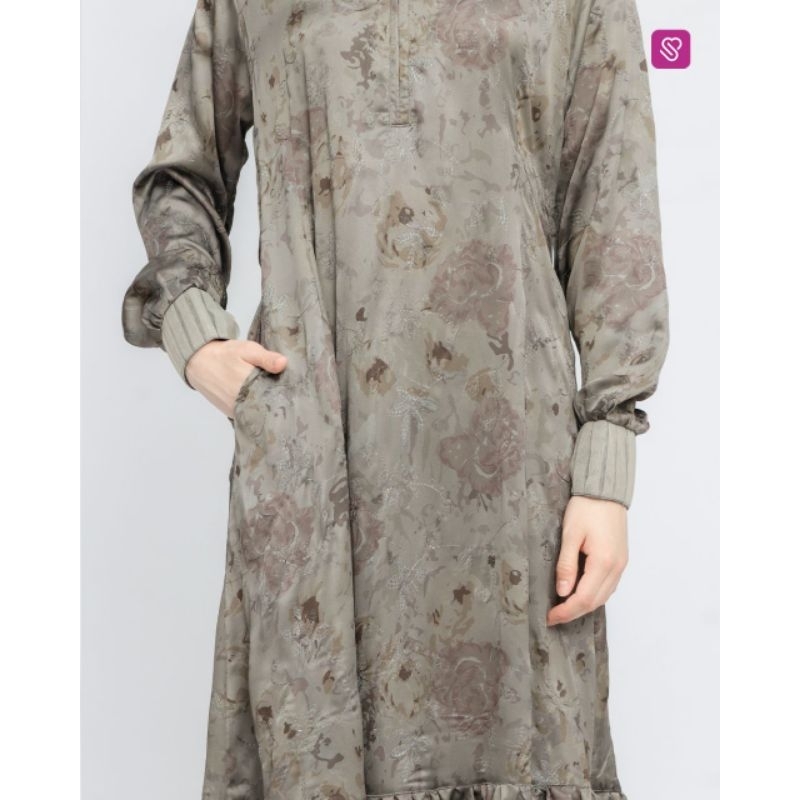 CEMILE GAMIS TERBARU UKHTI MUNIRA SATIN HER MES PRINT BORDIR