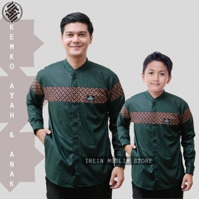 Baju Koko Couple Ayah Dan Anak Laki Laki Lengan Panjang Kombinasi Batik Motif Kobata Kinang