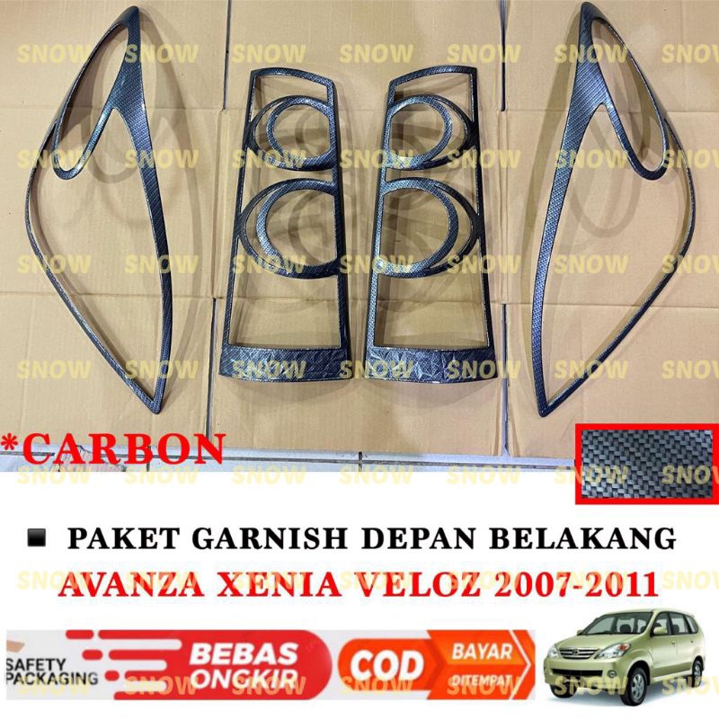 Paket Garnish Depan Belakang Cover Avanza Xenia Veloz VVTI 2007 2008 2009 2010 2011 Hitam Chrome Carbon