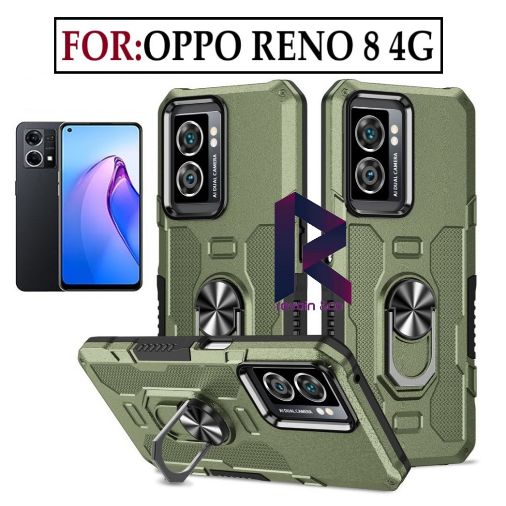 Case Armor OPPO RENO 8 4G Iring Cincin Magnetic Kesing Hp Protect kamera Premium Hard Case Standing Robot Pelindung Kamera