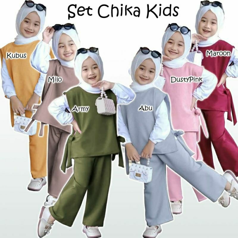 SETELAN ANAK BAJU MUSLIM ANAK CHIKA SET 3 IN1 USIA 3-12 TAHUN BAJU MUSLIM ANAK PEREMPUAN SETELAN MUSLIM ANAK PAKAIAN ANAK PEREMPUAN STELAN ANAK SETELAN ANAK PEREMPUAN