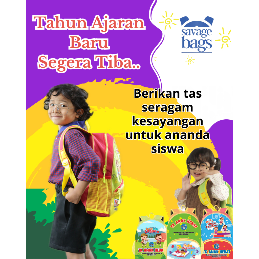 Tas Seragam Sekolah TK PAUD BIMBEL | KIDBAGS Dengan Kantong Depan Grosir