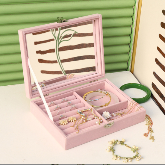 3232 Kotak Perhiasan Cermin Kaca Travel Jewelry Anting Kalung Cincin Box Penyimpan