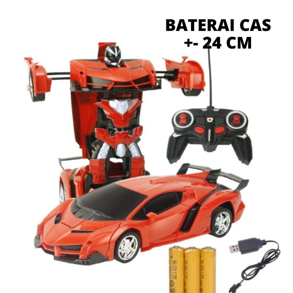 Mainan Anak Mobil Remote Control RC TRANSFORMER 1: 18 MOBIL REMOT JADI ROBOT BATERAI CAS