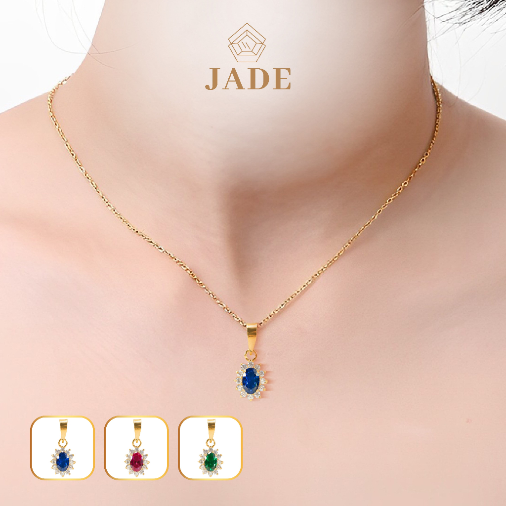 JADE - Liontin Emas Asli Model Lady Diana Dengan Batu Permata Oval kadar 375 - Jewelry 44 - 8K - Yel