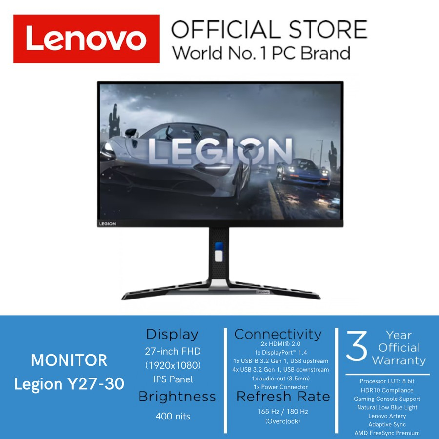 Y27-30 27&quot; LED Monitor Gaming Lenovo Legion FHD IPS 180Hz 99%sRGB - Garansi Resmi