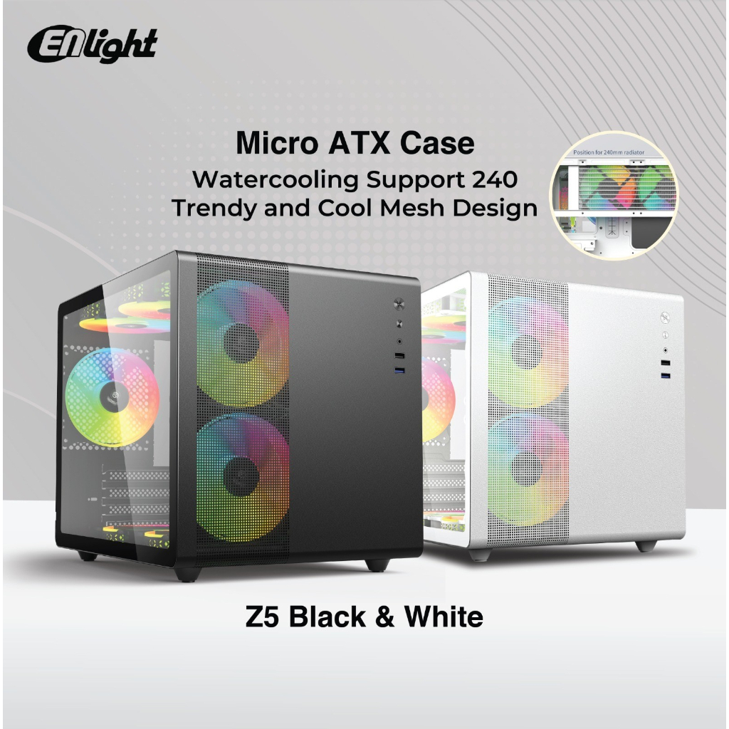 Casing ENLIGHT Z5 Dual Chamber mATX Case Tempered Glass MesH - BLACK