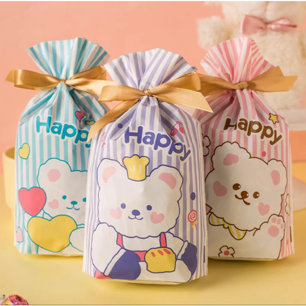 5 pcs DSM Kantong serut Drawstring Bag Plastik hadiah cookies permen kue goodie bag souvenir