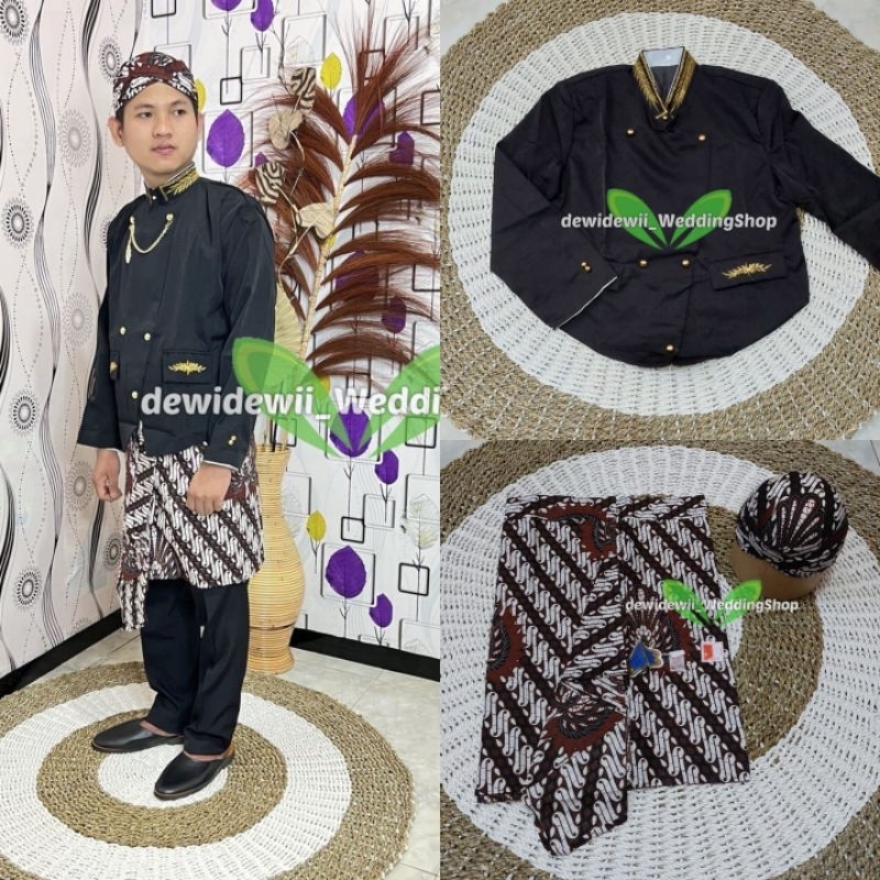 [1set] Pakaian Adat Solo / Beskap + Sapit Urang + Blangkon | Solo Bordir - Parang Garuda